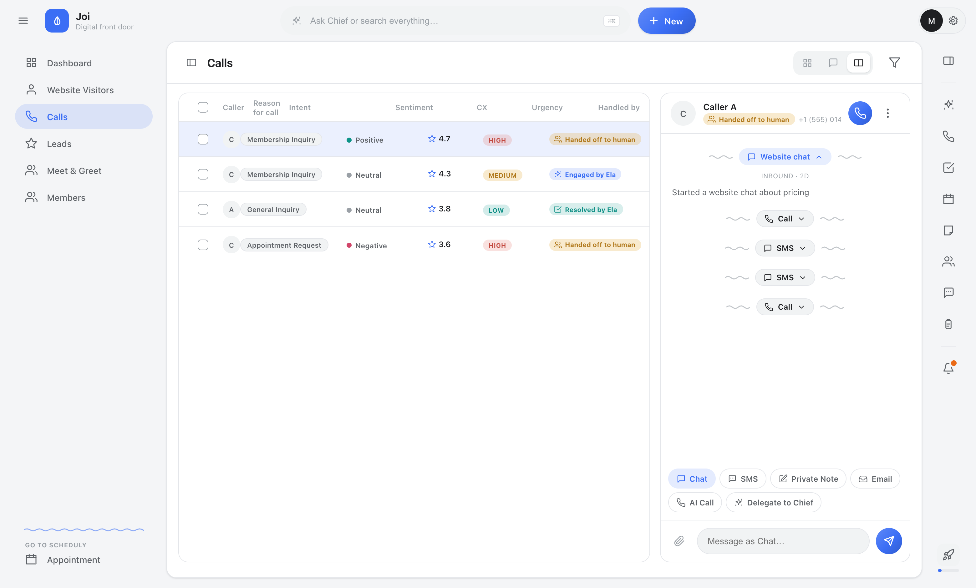 Calls screen with AI-handled conversations