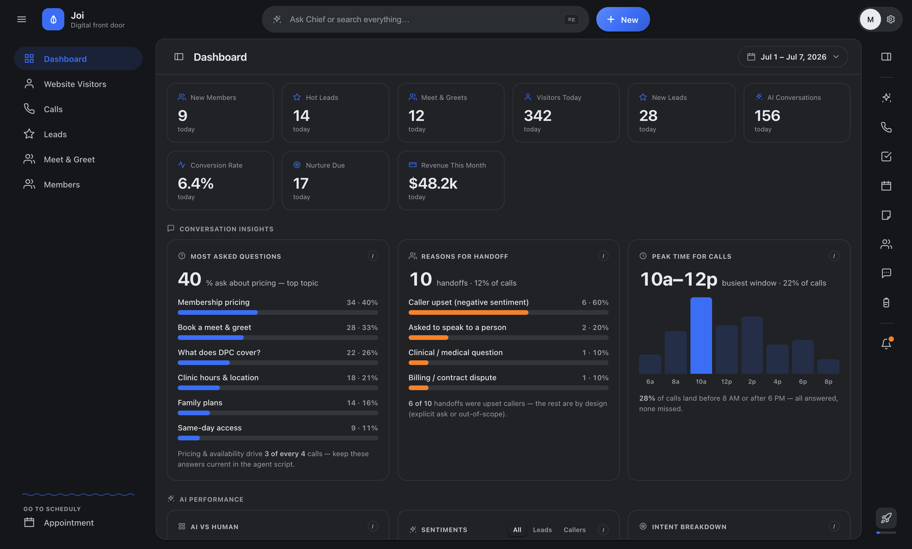 Joinly dashboard in dark mode